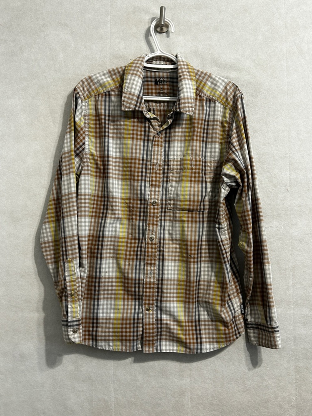 REI Co-op Wanaka Long-Sleeve Woven Shirt Brown Check Nylon Blend Men’s Medium